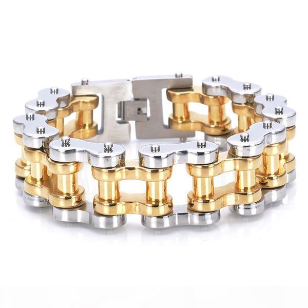 

201g heavy 18k golden bicycle chain cool man bracelet titanium steel pulseras biker style design punk wristbands brace lace, Black