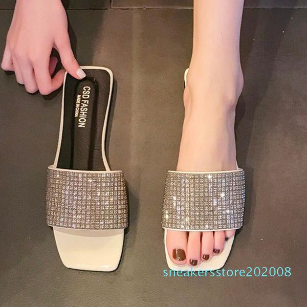 

new summer women sandals crystal slippers glitter flat bling female flip flops outdoor ladies slides beach shoes s08, Black