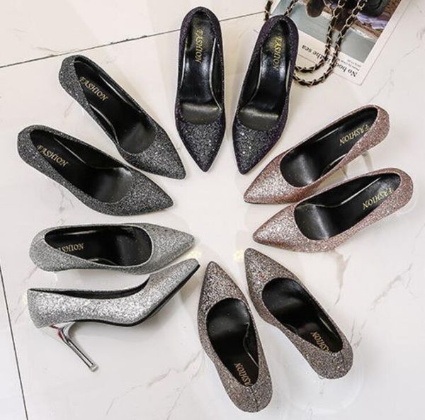 

spring and autumn 2020 new fashion versatile pointed stiletto stiletto heels shallow mouth bridal wedding shoes, Black