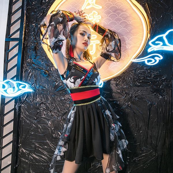 

women's dj in the night club jazz dance set for night games ds performance clothing clothing new #6594, Black;red