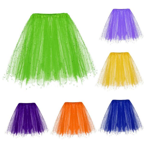 

skirts womens paillette elastic 3 layered short skirt tutu dancing skirt jupe tulle femme tule rok dames tutu, Black