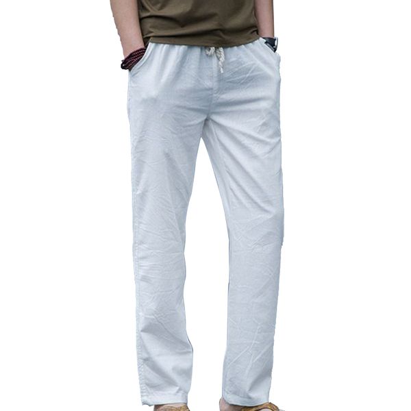 

men casual pants new mens cotton linen trousers summer pants male solid drawstring elastic waist loose solid plus size 4xl, Black