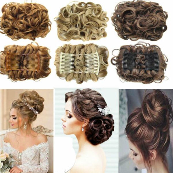 

comb clip in curly hair piece chignon updo wedding hairpiece extension bun new hairpiece extension bun bride hair decor