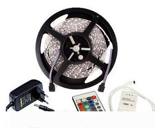 

5 meter per roll rgb led strip light smd 3528 300 leds 12 volt 60leds m non-waterproof 24 keys remote controller 2a power adapter 5m 12v ce