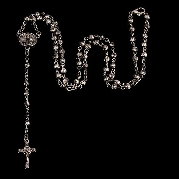 

4mm stainless steel bead necklace, vintage gold rosary small necklace, female necklace jesus cross necklace, Silver