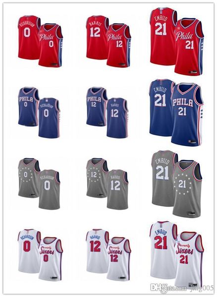 

mens womens youth philadelphia 76ers 0 josh richardson 12 tobias harris 21 joel embiid custom basketball jerseys, Black;red