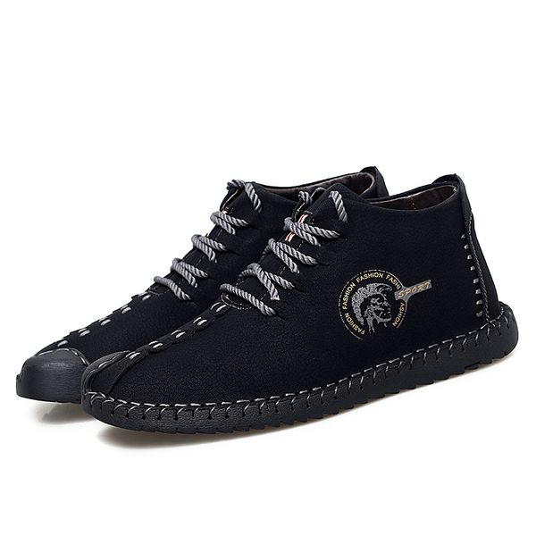 

high top кожа мужская обувь голодомору мокасины вождения обувь человек легкий кроссовки плюс размер большой обуви зашнуровать обувь, Black