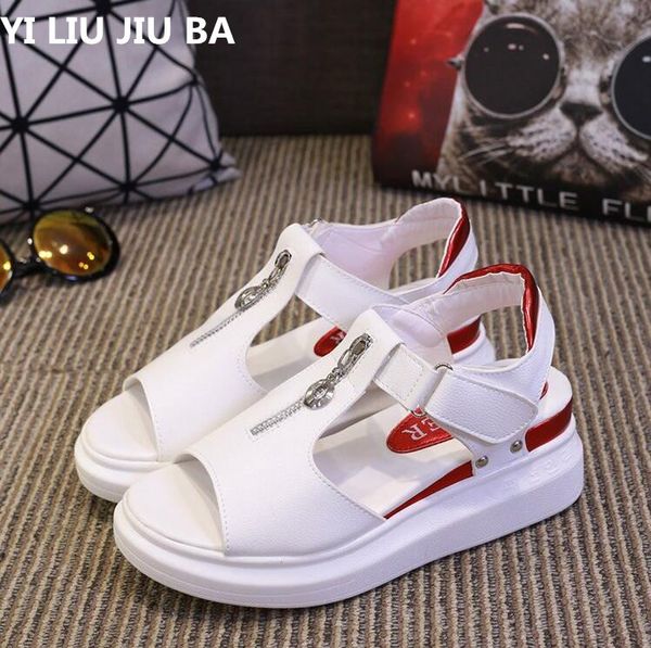

2019 new arrive flats women shoes classic elegant casual peep toe fashion sandals zipper comfortable wedges shoes women **698 y200620, Black