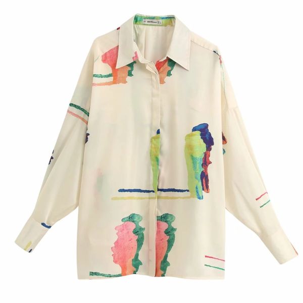 

2020 new fashion printing turndown collar women oversize shirt casual lady long sleeve blouse loose s6998, White