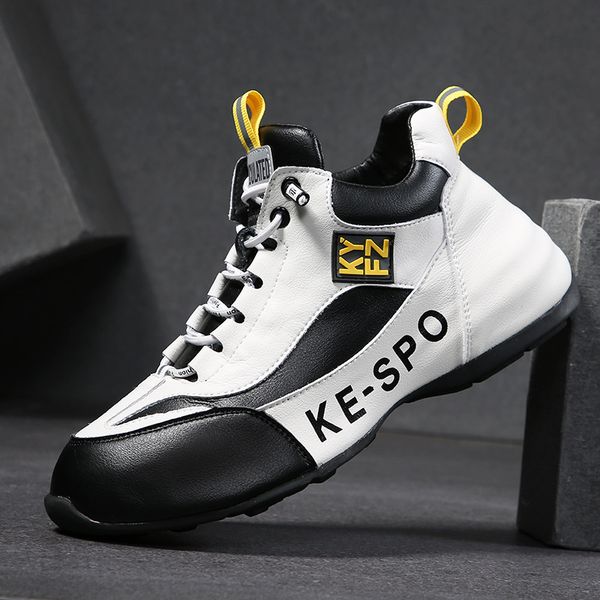 

leosoxs 2020 new high leather shoes for men and increased leisure nets shoes ins torre thick bottom white male, Black