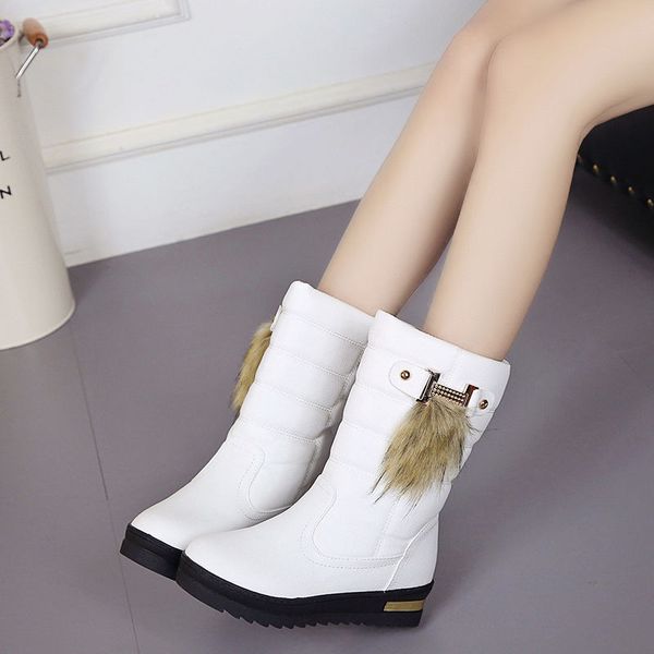 

white snow boots women's winter warm shoes with thick sole college girls non-slip student boots pu leather rubber women, Black