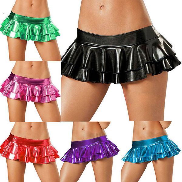 

women metallic mini micro skirt wet look shiny short pantskirt clubwear ladies night club wear, Black