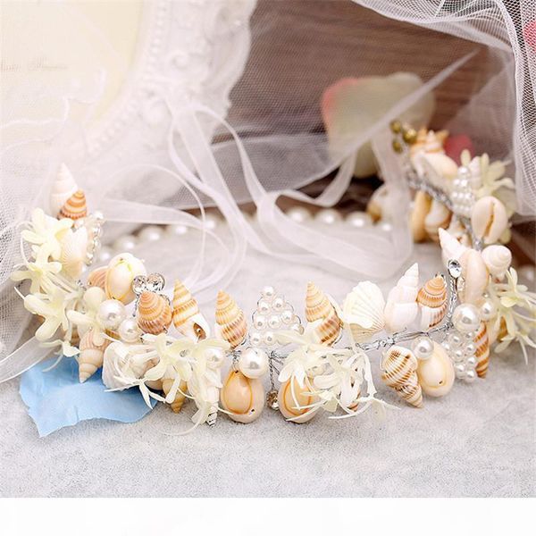 

fashion beautiful mermaid wreath wedding bridal crowns headband hair accessories girl summer beach shell wreath head decoration y19051302, Slivery;golden