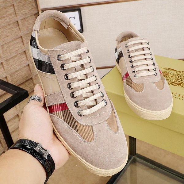 

vintage check and leather sneakers luxury men shoes new arrival lace -up shoes plus size fashion classic casual men shoes with origin box, Black