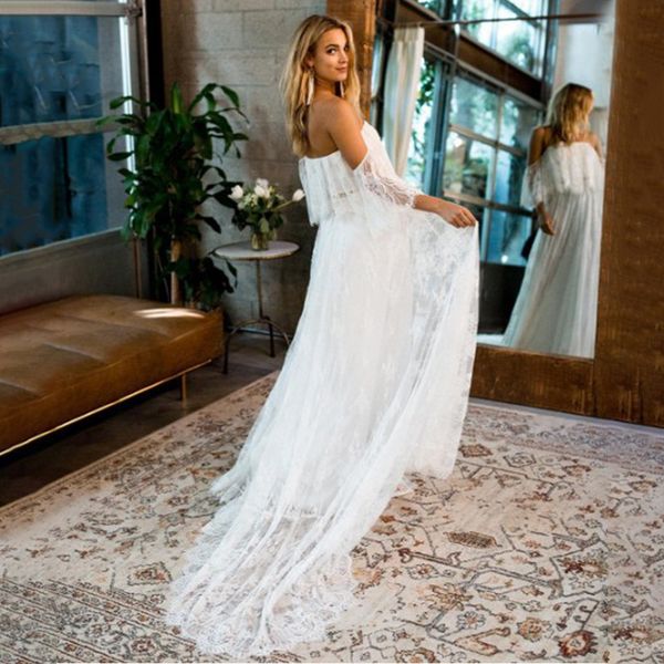 

maternity pgraphy prop dresses shoulderless lace long floor-length dress bohemian summer beach white party dresses