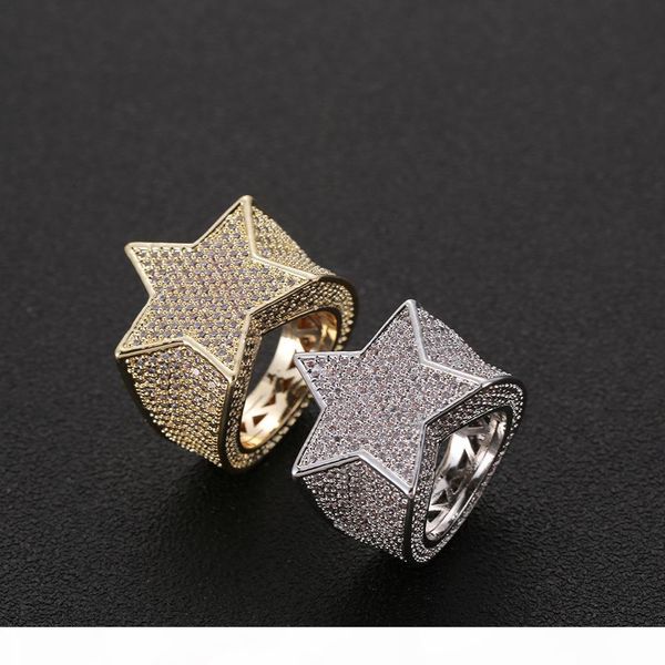 

мужчины медь iced out cz камни форма звезды ювелирные изделия кольцо золото серебро цвет гальванического высокое качество, Golden;silver