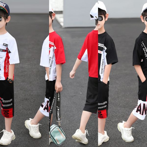 

zmqiy boys' summer boy summer clothes 2020 sports 15 years old suit 2020 new western style letter stitching two-piece set 6 fashionable