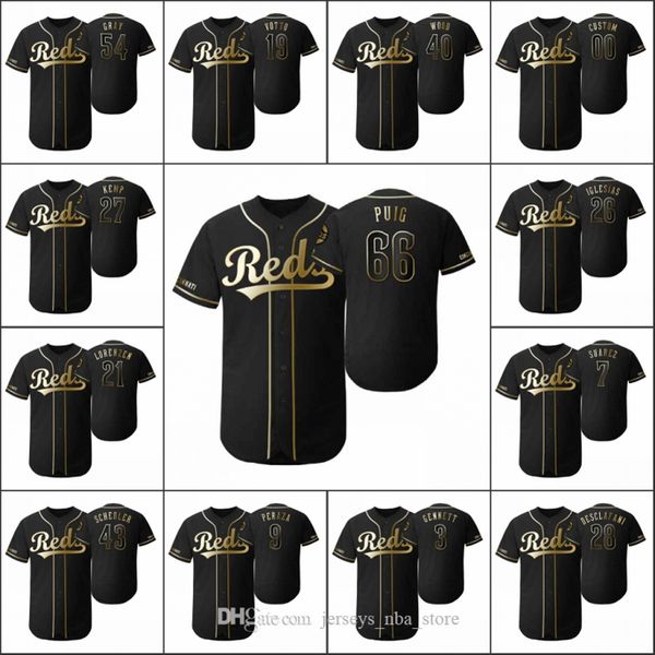 

cincinnati reds men #7 eugenio suarez 66 yasiel puig 4 jose iglesias 19 joey votto women youth golden edition custom jersey, Blue;black