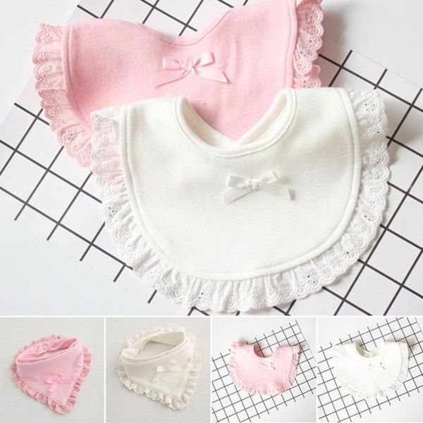 

fashion cotton newborn lace bow baby bibs slabbetjes cute girls&boys burp cloth infant bibs baberos infant saliva towels, Slivery;white