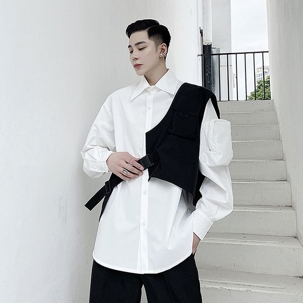 

2020tide brand functional wind tooling vest male loose personality outer wear national tide tactical vest hip-hop waistcoat, White;black