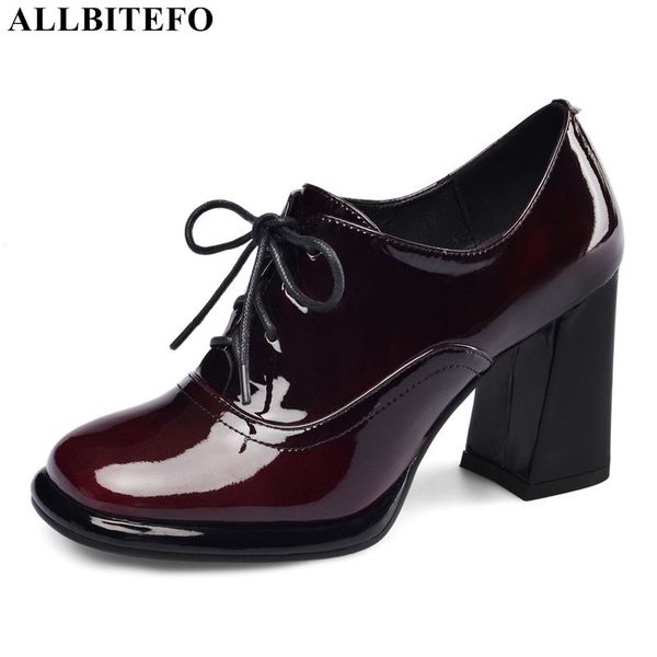

allbitefo cross tied natural genuine leather women heels shoes thick heel fashion high heels women high heel shoes, Black