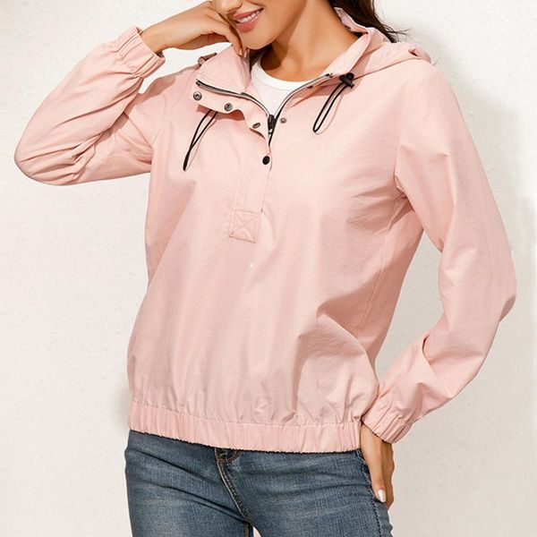 

women's solid jacket waterproof sunscreen rainproof hooded slim zipper hoodies windproof jacket outdoor camping hiking raincoat, Black;red