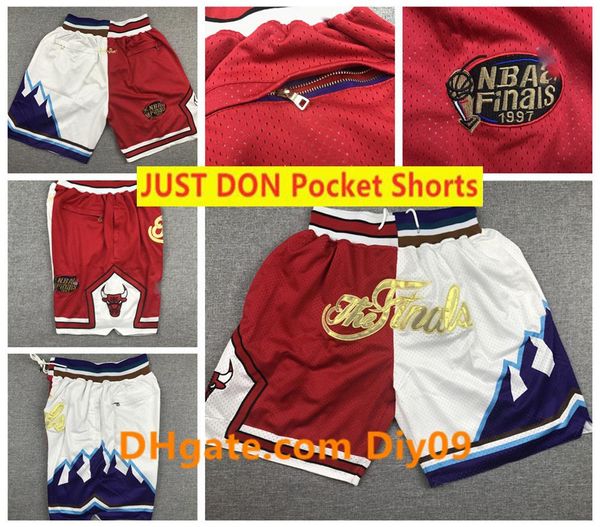 

mens utah jazz chicago bulls basketball just don pocket shorts double fight vintage stitched mitchell & ness hip-hop shorts, Black
