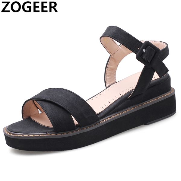 

platform sandals women 2020 summer pu leather flat heels wedge ladies sandalias shoes casual black pink gladiator sandals women