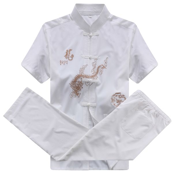 

middle-aged and elderly tang suit short-sleeved suit men's summer embroidery shirt dad chinese grandpa stand-up collar hanfu, Gray