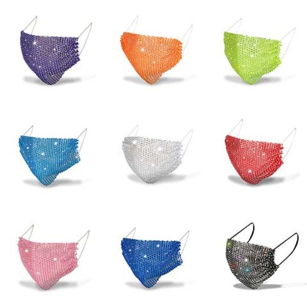 

reusable 3d printing bling rhinestone face masks rhinestone mouth mask funny dustproof mask ultraviolet-proof washable running night club#14