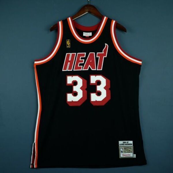 

100% stitched alonzo mourning mitchell ness 96 97 mia jersey size xs-5xl mens throwbacks basketball jerseys, Gray