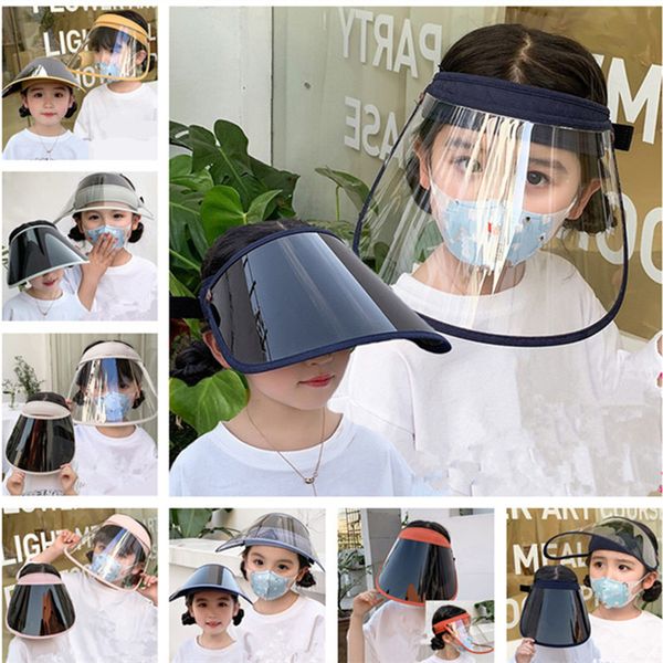 

2pcs/lot kids protective full face mask dustproof uv-proof face shield summer transparent boys girls anti-droplet masks elastic sun hats dhl, Yellow