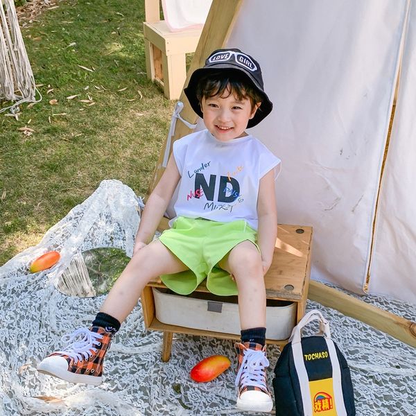 

stifg letter thin sleeveless baby's small trendy children's letter thin children's sleeveless t-shirt baby's small trend, Blue