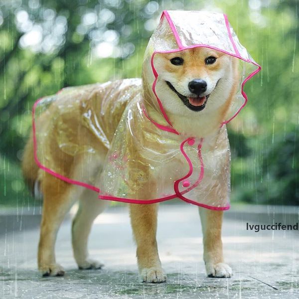 

he pet rain coat outdoor transparent hooded cloak raincoat waterproof puppy dog jacket fashion dog clothing t200328