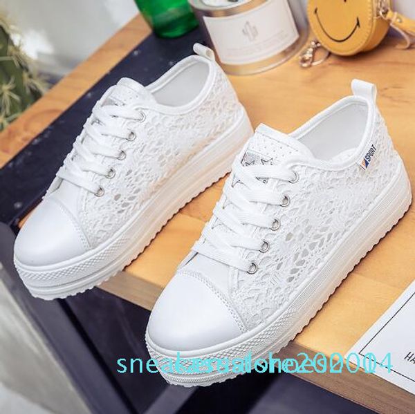 

women shoes 2019 fashion summer casual ladies shoes cutouts lace canvas hollow breathable platform flat shoes woman sneakers c14, Black