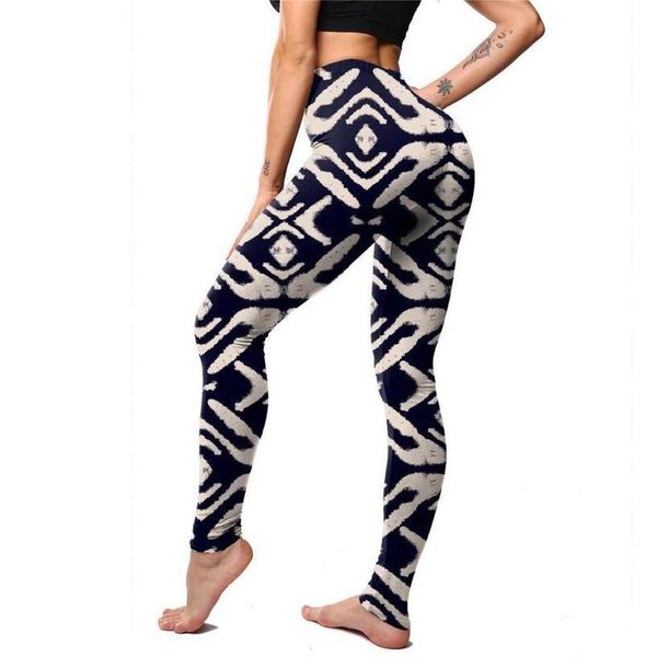 

women casual slim fitness elastic vintage leggings black ethnic geometric printed snake striped graffiti workout pants