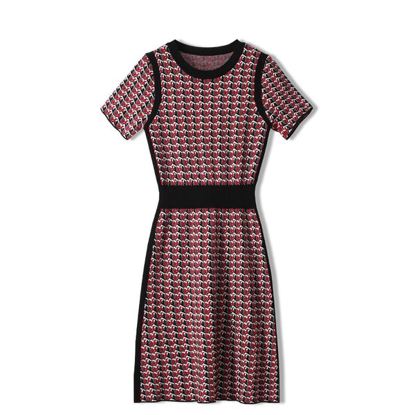 

726 2020 autumn sweater crew neck party dresses kint short sleeve fashion womens clothes, White;black