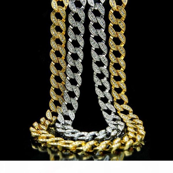 

iced out chain hip hop bling chains jewelry men rhinestone crystal gold silver miami cuban link chain necklace