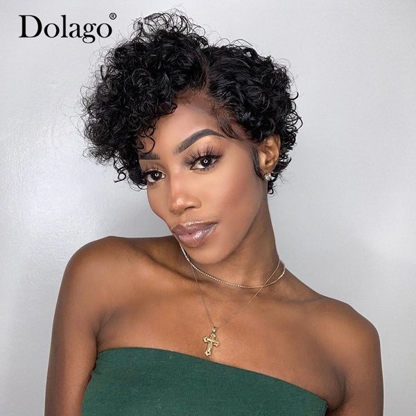 

cut lace wig blunt cut 4x4 closure wig bob lace wig short curly human hair wigs lace front human hair wigs dolago wigs, Black