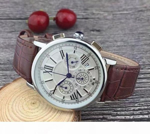 

j price men watch luxury watches with calendar leather strap brand quartz wristwatch for men gift, Slivery;brown