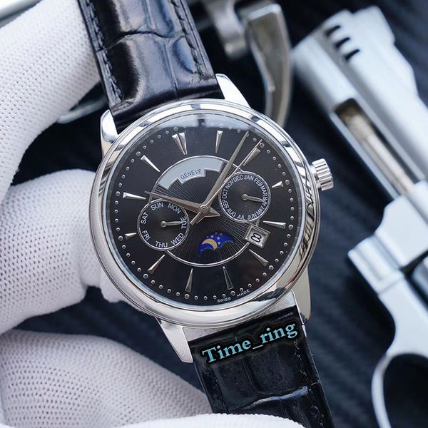 

version 5271p-001 black date dial silver steel case 9100 automatic movement sapphiremen's watch black leather strap designer watches, Slivery;brown