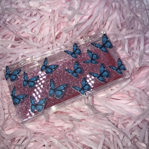 

false eyelashes butterfly acrylic box custom private logo moq 24pcs/lot rectangle lashes packaging