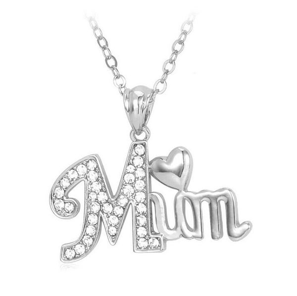 

1 pcs heart shape letter mum pendant necklace with diamond clavicular chain mom birthday mother's day nice gift ship, Silver