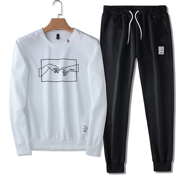 

spring / autumn youth fashion printed polyester crew neck t-shirt long sleeve and drawstring pant sports set, Gray;blue