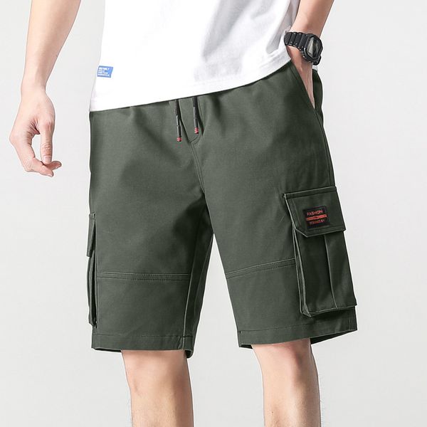 

summer new style men's japanese cotton shorts casual loose straight mid-rise solid color five-point pants, White;black