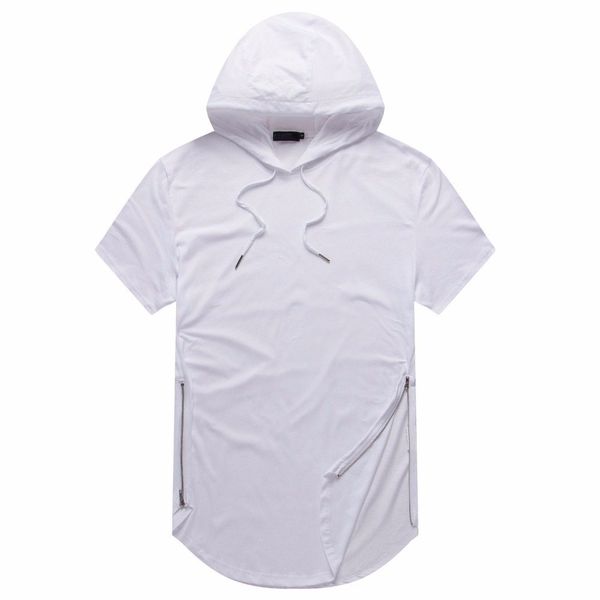 

man summer tshirts longline curve hem t shirt hooded zipper design short sleeved casual for male, White;black