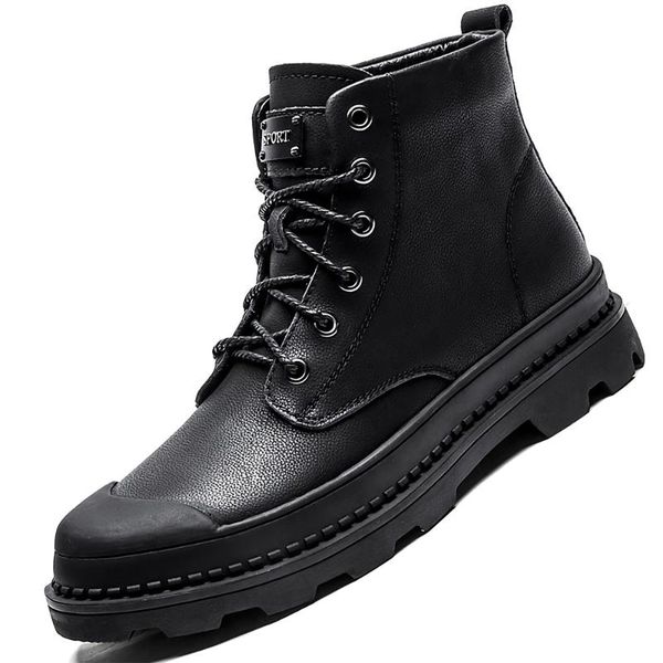 

мужчины boots с плюшевые теплые зимы 2020 кожаные ботильоны мужчины зима рабочая обувь мех снега для botas, Black