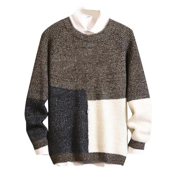 

mens casual long sleeve patchwork knitting sweater streetwear pullover fashion o-neck blouse excellent quality top, White;black