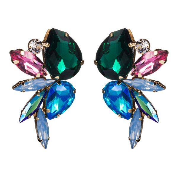 

exaggerated glass diamond colored women's fashion wind full earrings, Golden