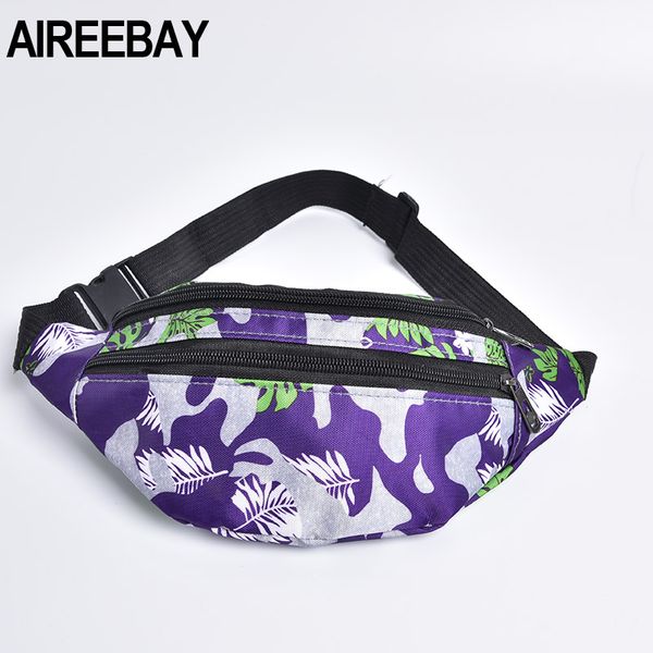 

aireebay fanny pack for women men waist bag colorful printed waistbag belt bag 3 zipper pouch 2020 new travel chest